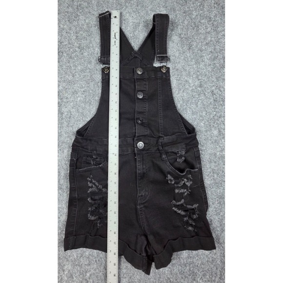rue21 Overall Shorts Black Distressed Denim Women's Size 8 Stretch - Picture 2 of 8